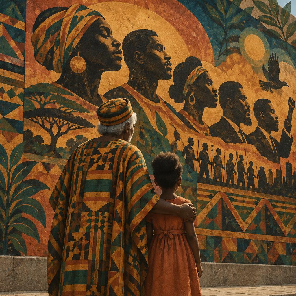 Editorial illustration celebrating Black cultural heritage and connections between past and future generations.